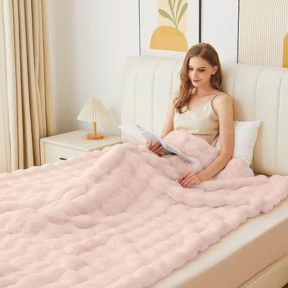 Pink Fluffy Blanket Queen Size 90x90 Faux Fur Soft Furry Blanket for Bed Couch Cozy Fuzzy Throw Queen Blankets for Bedroom Home Decor 1000 GSM