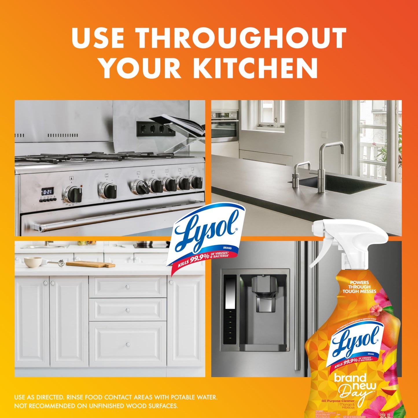 Lysol All Purpose Cleaner Spray, Multi-Purpose Disinfecting Spray, Kitchen & Bathroom Cleaner, Mango & Hibiscus Scent, 32 Fl Oz