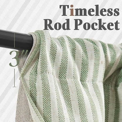 jinchan Double Layer Striped Linen Kitchen Tier Curtain Rustic Cafe for Living Room Bathroom Half Window Curtain Light Filtering Rod Pocket 1 Panel 36 Inch Sage Green
