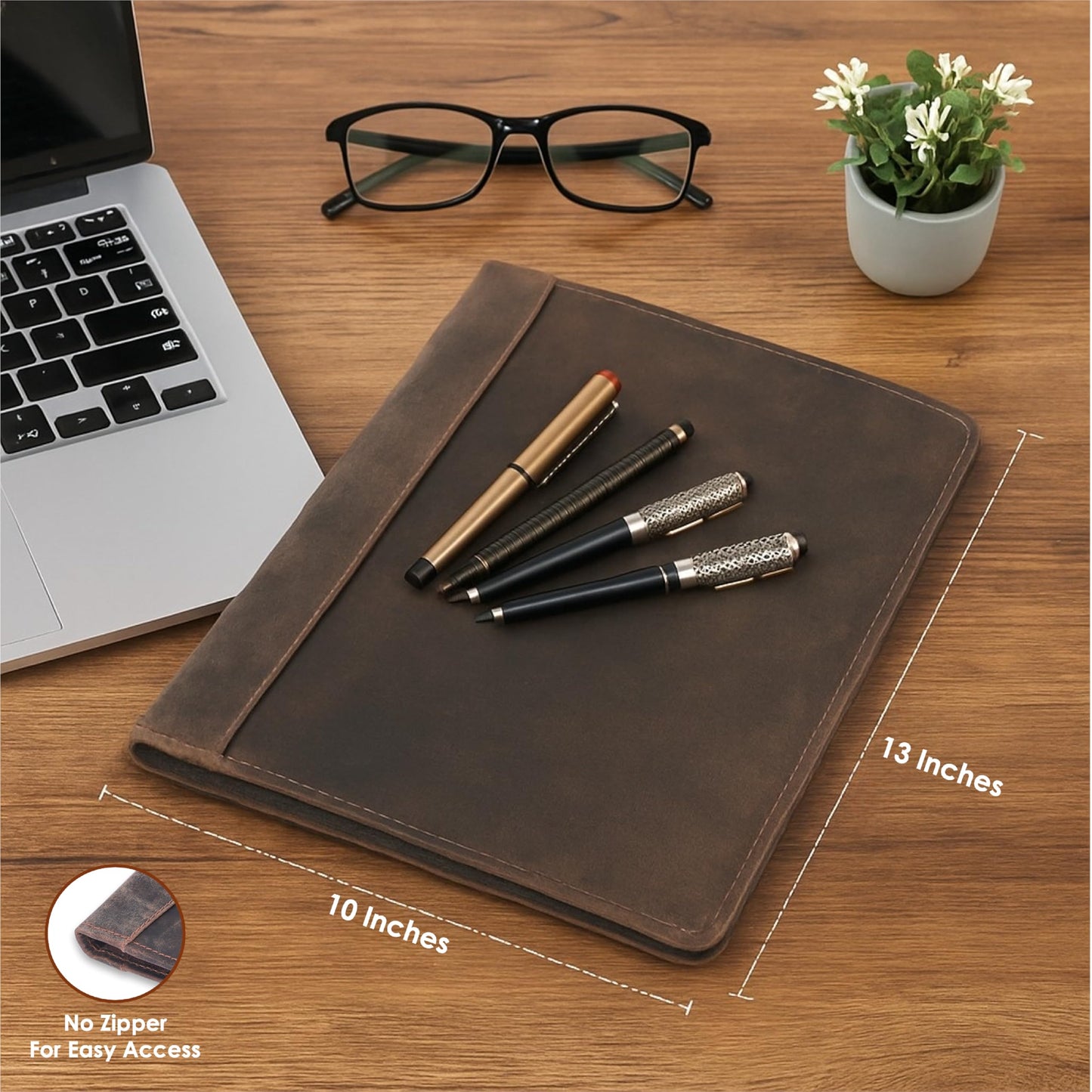 TheAntiq Leather Portfolio Organizer Professional Leather Padfolio for Men and Women A4 Document Folder Resume Holder Legal Pads 8.5 x 11 Padfolio Executive Writing Pad and Document Organizer Brown