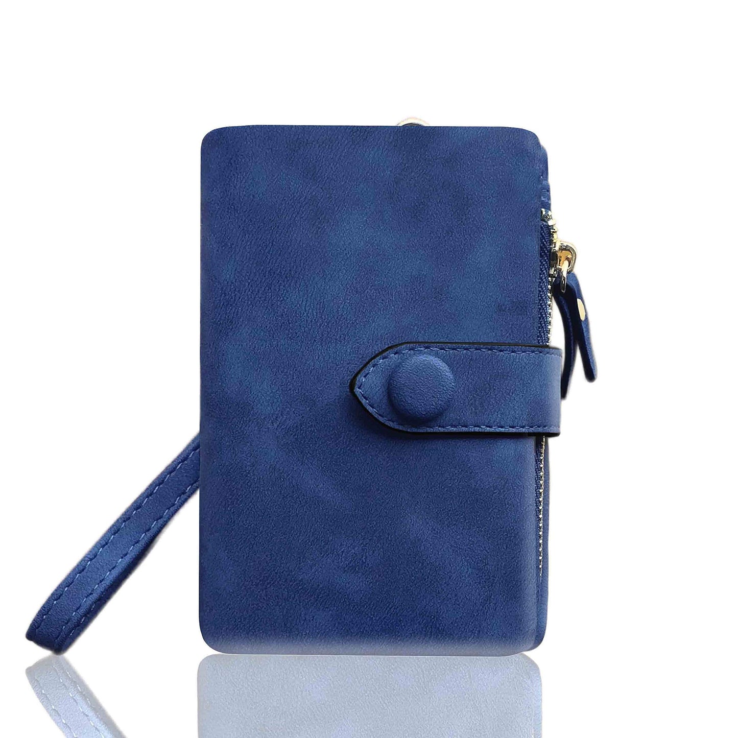 AOXONEL Women's Small Bifold Leather wallet Rfid blocking Ladies Wristlet with Card holder id window Coin Purse (Blue)