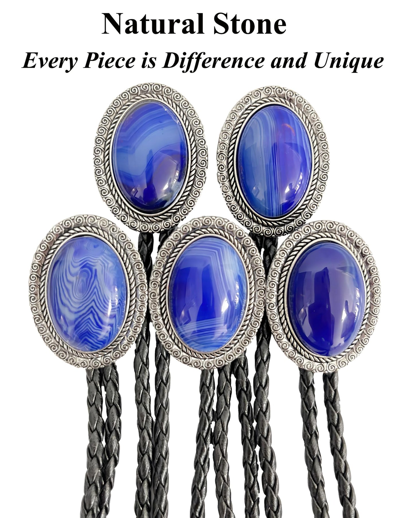 GelConnie Blue Bolo Tie for Men Western Cowboy Tie Necklace Silver Bolo Tie Leather Necktie Halloween Tie Accessories for Women