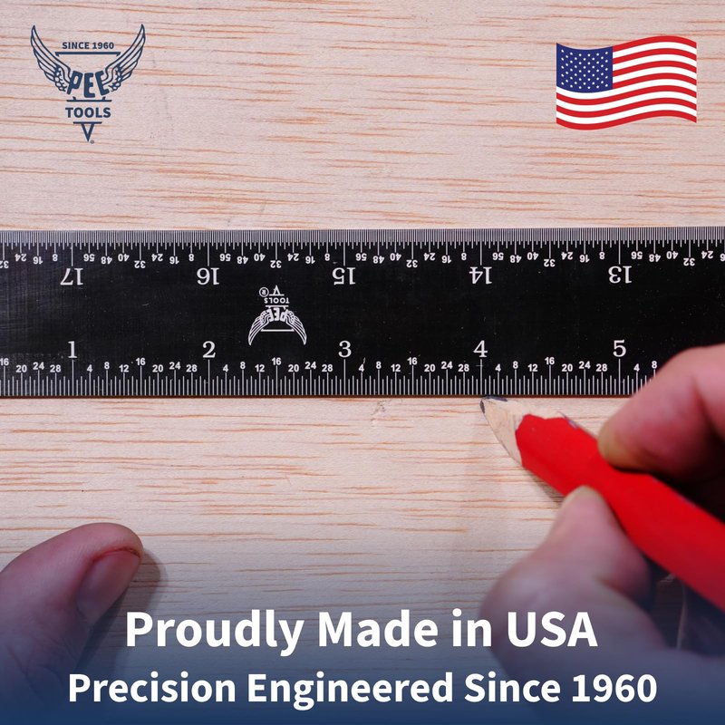 PEC Tools Stainless Steel Ruler Set (6"+12"), High-Contrast Machinist Ruler with Markings 1/32", 1/64", 1/50" and 1/100", Made in USA