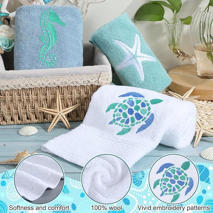 3 Pcs Ocean Beach Coastal Hand Towels