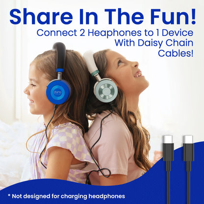 Puro Sound Labs JuniorJam Plus Volume-Limiting Wireless Bluetooth Headphones for Kids, Secure Audio with Adjustable On-Ear Design, 22-Hour Battery Life, Ideal for Tablets, Smartphones & PCs - Blue