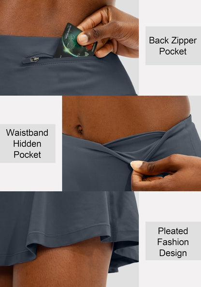 SANTINY Pleated Tennis Skirt for Women with 4 Pockets Women's High Waisted Athletic Golf Skorts Skirts for Running Casual (Dusty Blue_L)