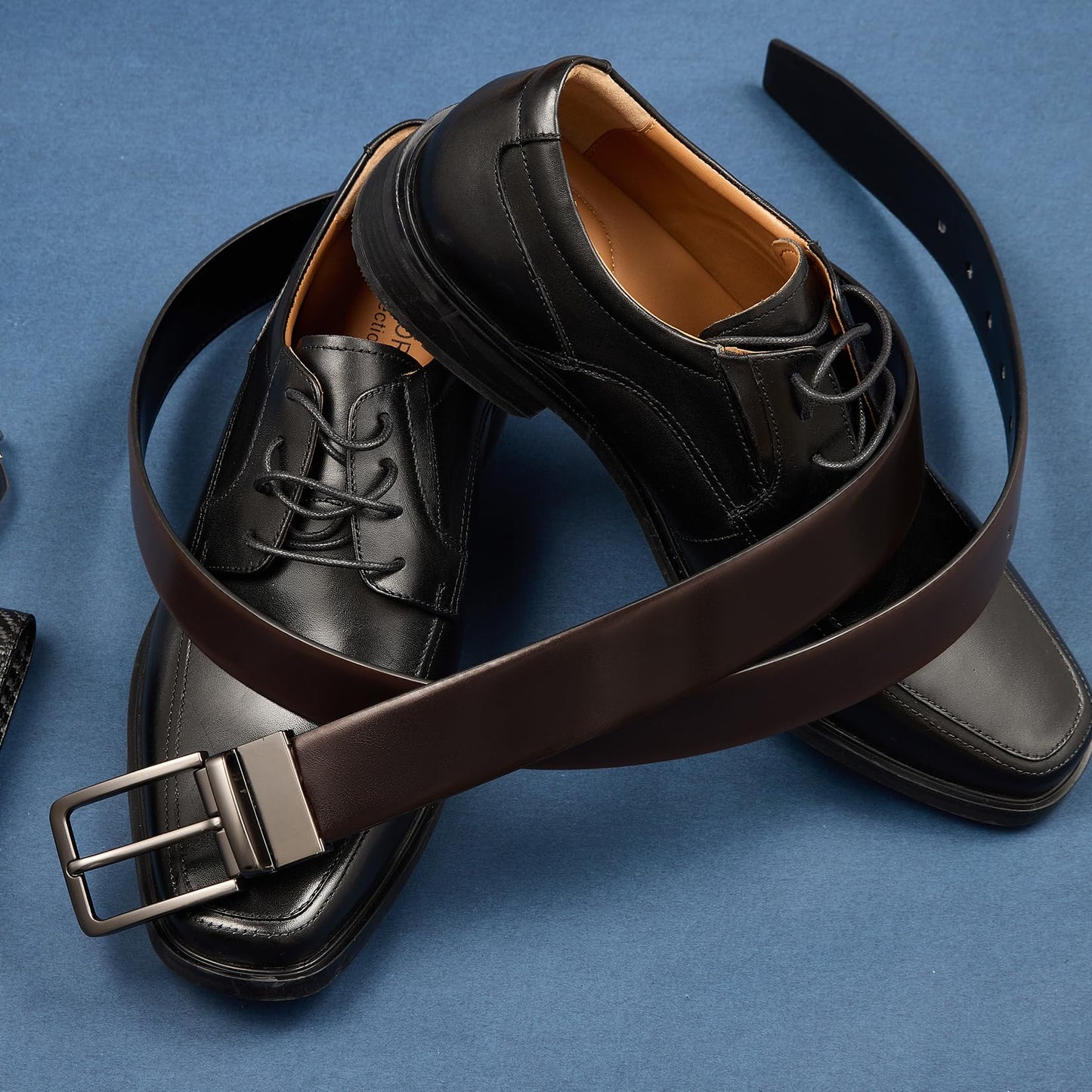 DENGFENGZHE Men's Belt Reversible Belt Men 1 Piece - 1 3/8" Leather Dress Belt - Trim to Fit for Elegant Style (Black/Brown (Burnished), 28"-30" Waist Adjustable)