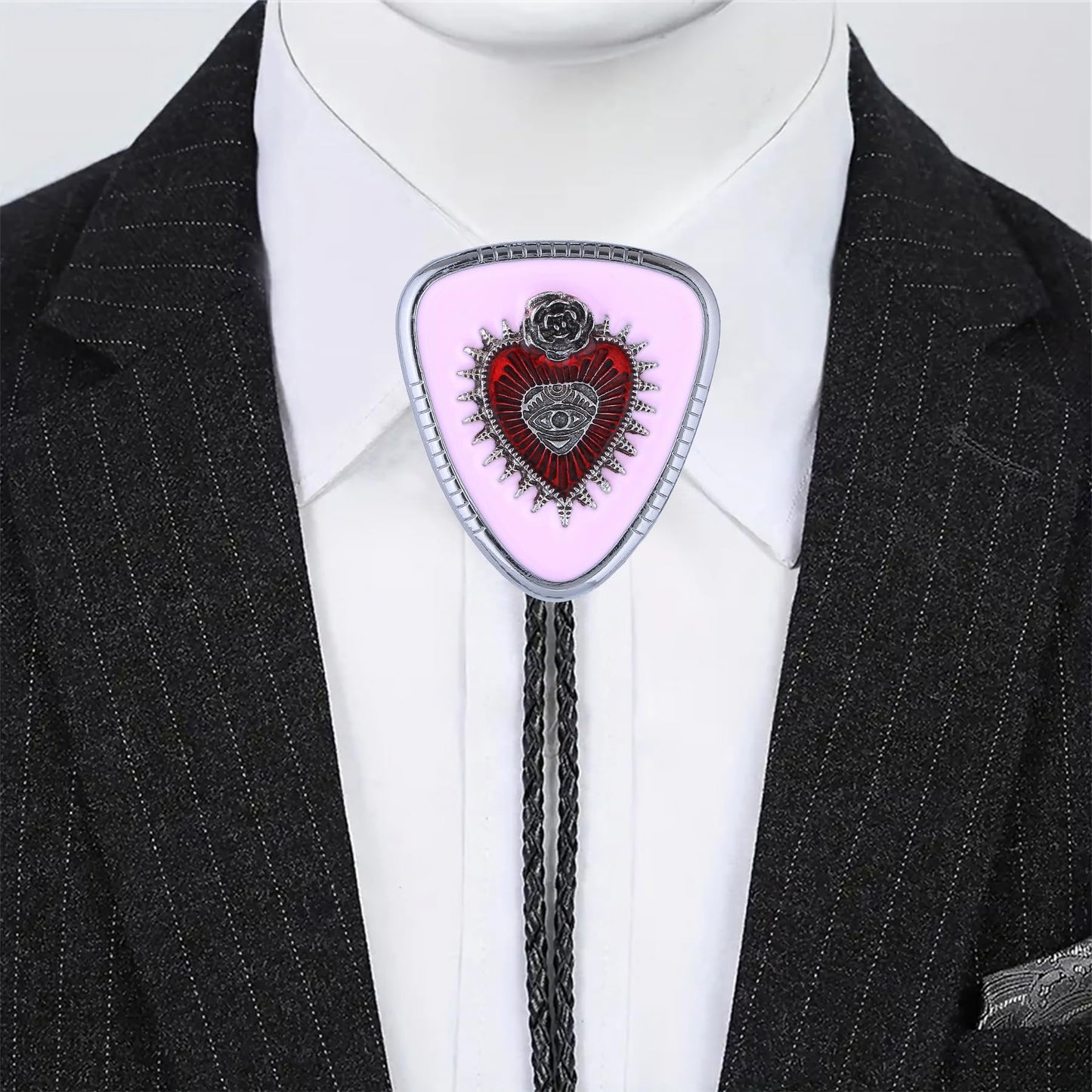 GelConnie Pink Bolo Tie for Women Native American Heart Goth Bolo Tie for Men Cowgirl Necklace Western Bolos Necktie