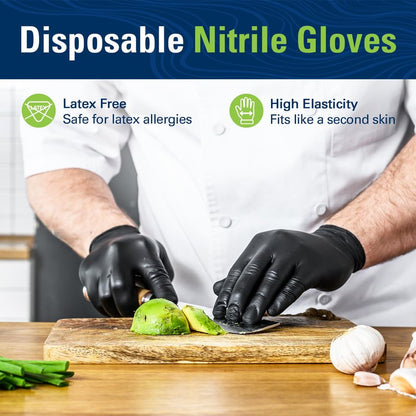 SWIFTLITE Nitrile Gloves, Disposable Black Gloves, Food Safe Rubber Gloves, Latex-Free, Powder-Free for Cooking, Cleaning, Food Prep (Small, 300 Counts)