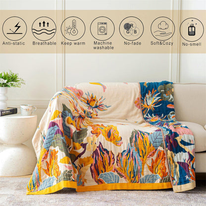 MSGKV Boho Throw Blanket 60''x80'',100% Cotton Blankets for Couch Bed,Cotton Quilt Travel Muslin Blankets Farmhouse Home Decor Soft Lightweight Picnic Blanket