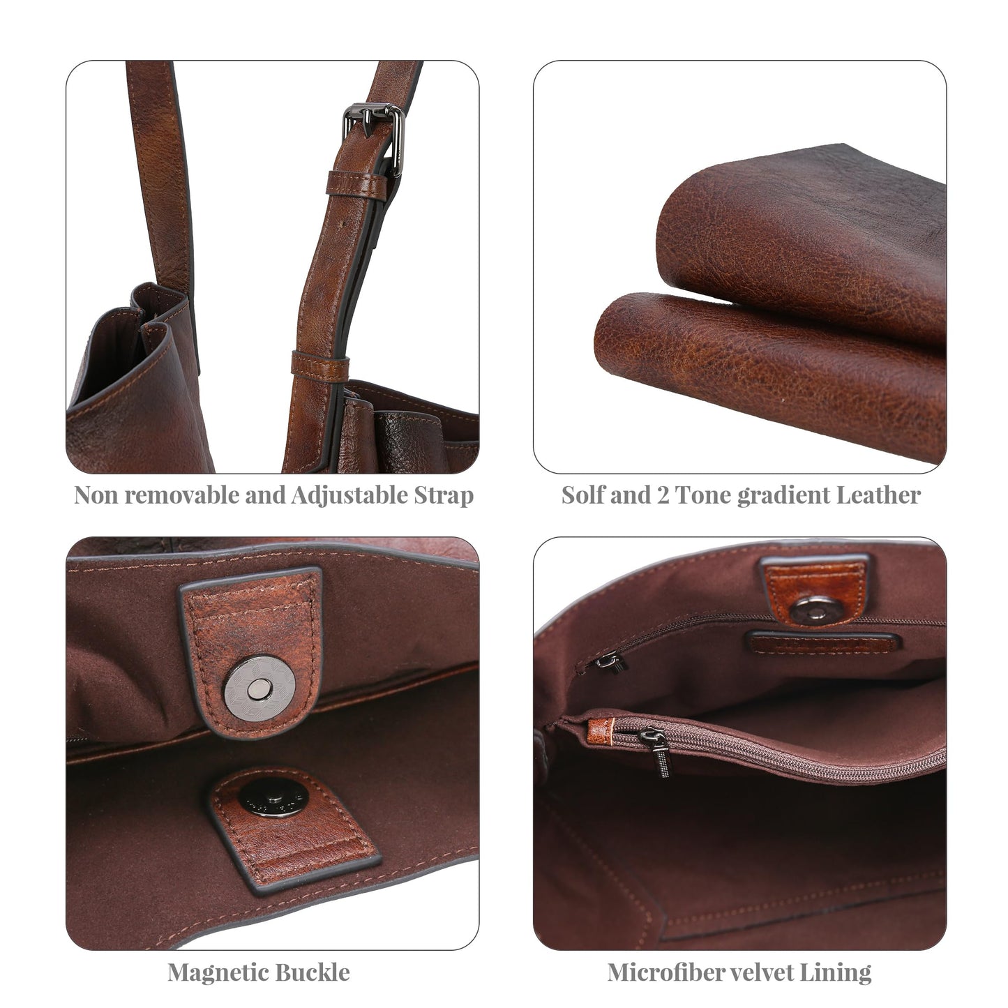 HESHE Women’s Shoulder Handbags Soft Genuine Leather Purses for Women Satchel Bag Hobo Tote Bag Crossbody Purses Bucket Bags Work Top Handle Handbag Cross Body Bags(Coffee)