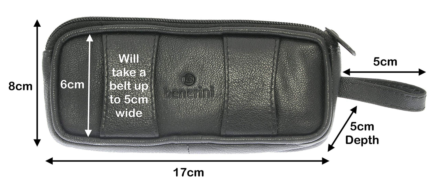 Soft Black Goat Leather Double Spectacle Glasses Case with Belt Loops/Key Ring Loop