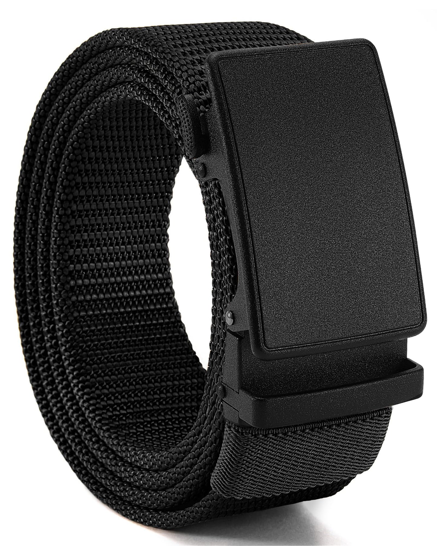 CHAOREN 1.5" Nylon Ratchet Belts for Men - Black Adjustable Casual Work Belt with Slide Buckle - Trim to Fit