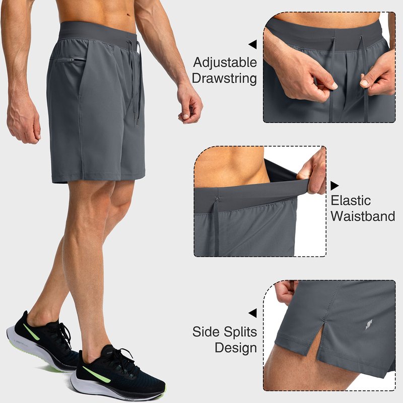 Soothfeel Men's Running Shorts with Zipper Pockets 7 Inch Lightweight Quick Dry Gym Athletic Workout Shorts for Men (Grey, 3XL)