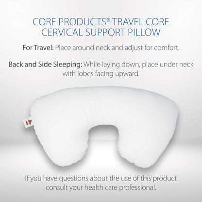 Core Products Travel Pillow, Orthopedic Neck Support, Airplane Travel, Packable, Portable Use Sitting or Sleeping