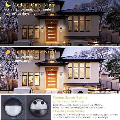 2 Pack Motion Sensor Outdoor Wall Light,Modern LED Black Motion Outdoor Light IP65 Waterproof Exterior Wall Sconces for Garage Porch 3000K