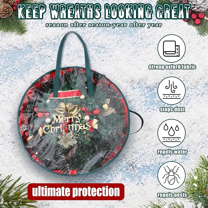 Shappy 20 Pcs Christmas Wreath Storage Bag Clear Wreath Box Storage Containers with Clear Window and Handle Christmas Garland Containers for Xmas Holiday Seasonal Bags (24inch)