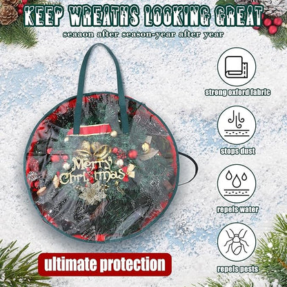 Shappy 20 Pcs Christmas Wreath Storage Bag Clear Wreath Box Storage Containers with Clear Window and Handle Christmas Garland Containers for Xmas Holiday Seasonal Bags (24inch)
