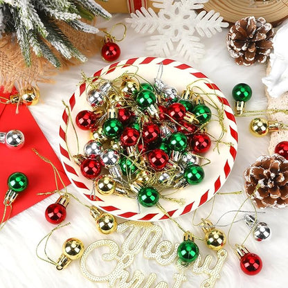Jansun 120PCS Christmas Mini Balls Ornaments Miniature Xmas Tree Hanging Decorations Small Vintage Glitter Balls for Holiday Party Outdoor Indoor DIY Craft Decor Supplies