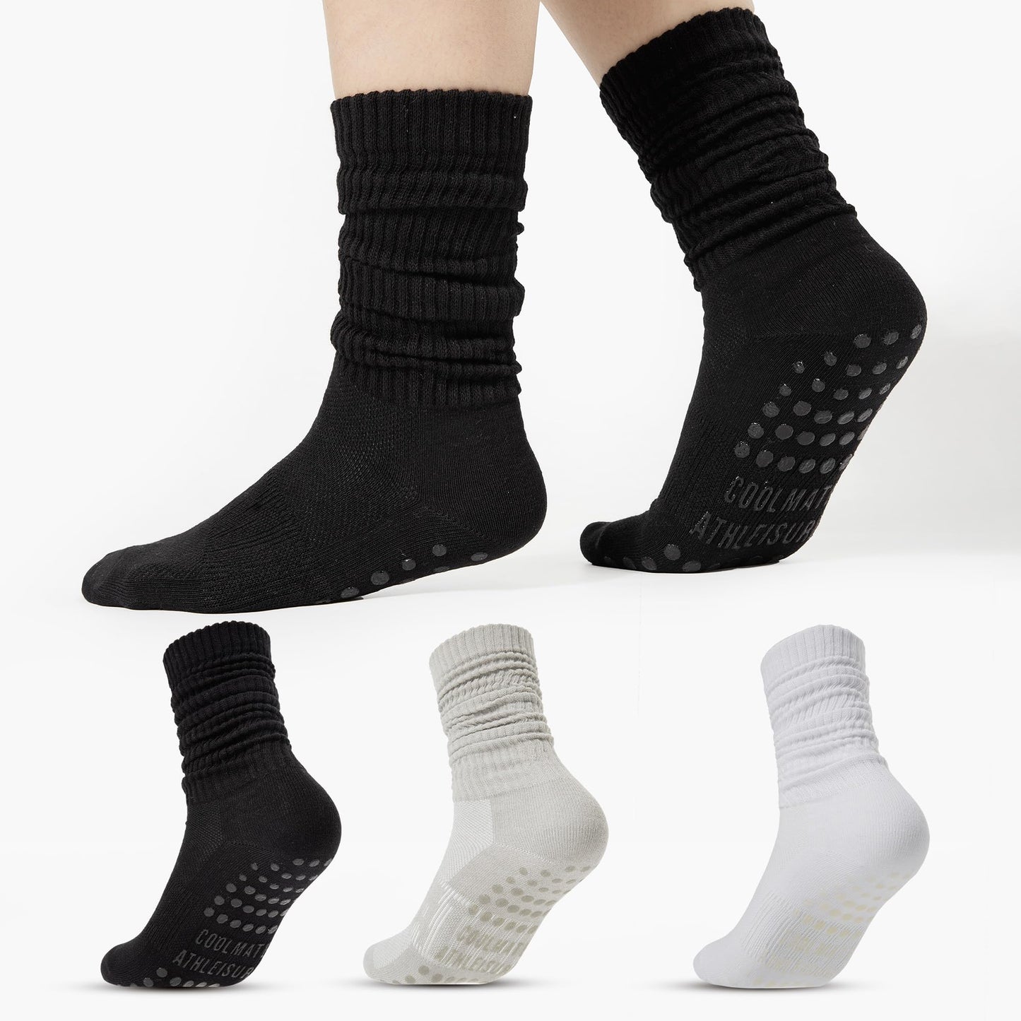 CoolMate Pilates Socks with Grips for Women, Yoga Socks, Crew Non Slip Women for Workout, Barre, Pilates Gifts
