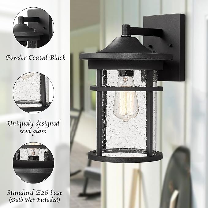 Bestshared Outdoor Wall Sconce, Outdoor Wall Lights, Exterior Wall Mount Light Fixture, Modern Outside Porch Light Wall Mount for House, Garage, Entryway, Exterior Wall Lantern with Seeded Glass Shade
