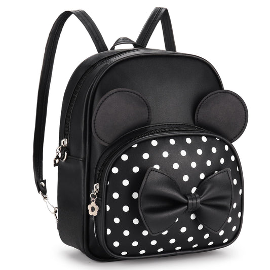 Coziyee Mini Backpack for Girls Women Cute Bowknot Polka Dot Small Mouse Backpack for Kid Toddler Purse Shoulder Bag Daypacks (Black)