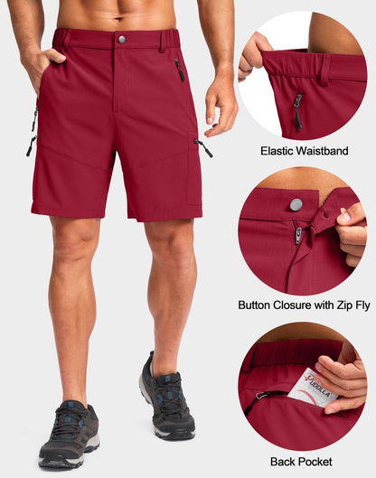 Pudolla Men's Hiking Cargo Shorts Lightweight 7" Travel Casual Shorts for Men Golf Work Outdoor with 5 Zipper Pockets(Red 3X-Large)
