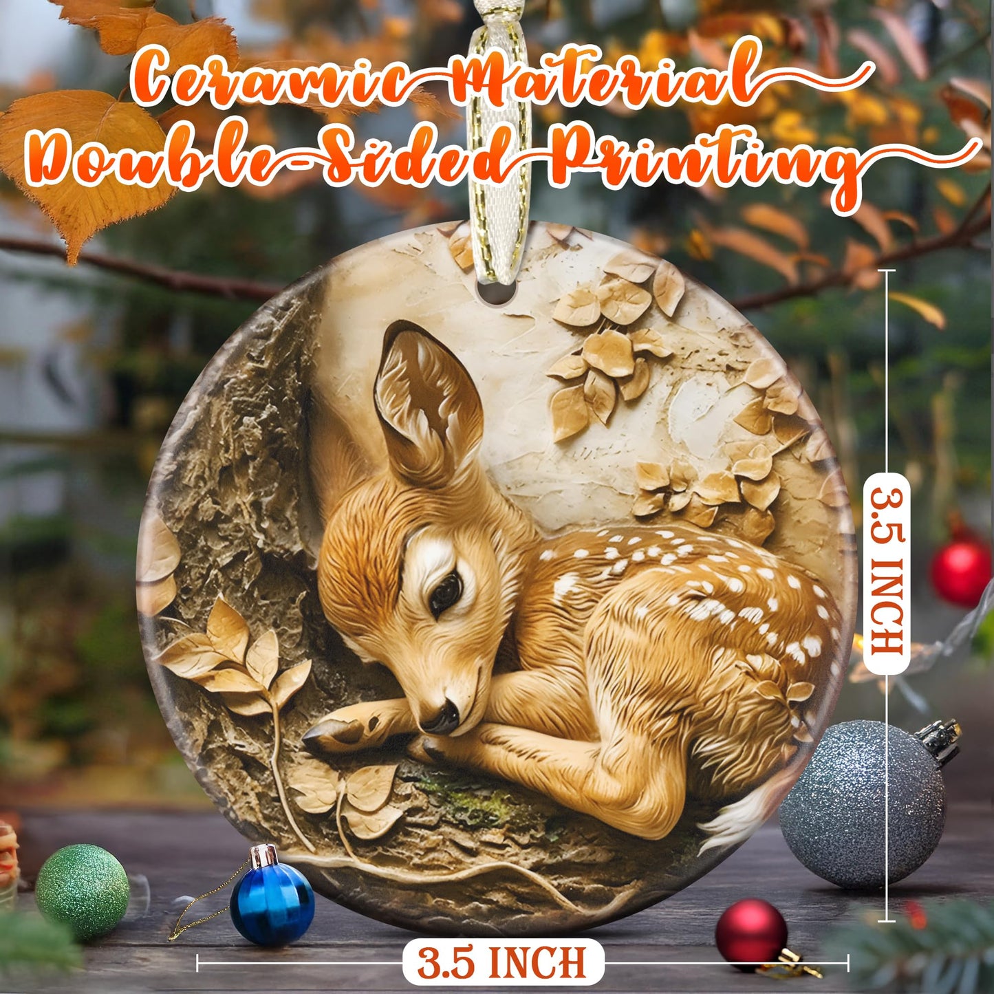 3.5" Ceramic Deer Ornaments for Christmas Tree, Christmas Ornament, Heirloom Keepsake, Gift Exchange, Gift Idea, Bauble Present