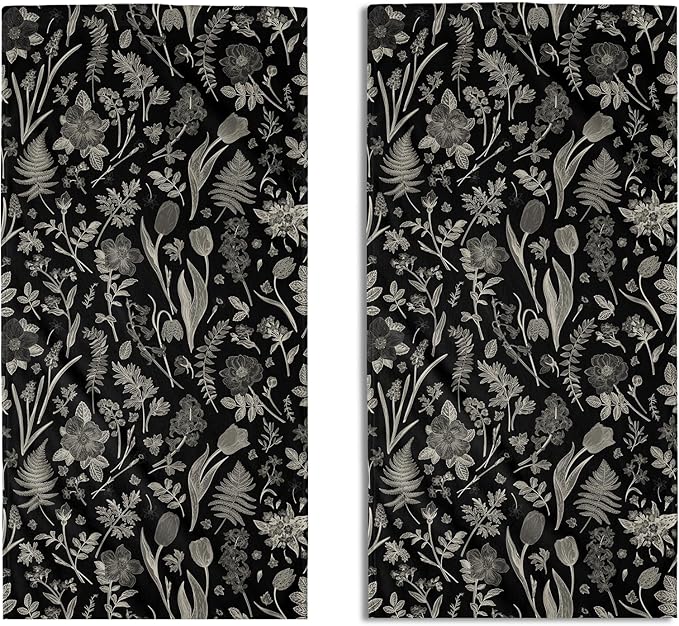 Black Spring Floral Hand Towels