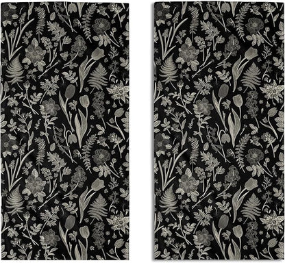Black Spring Floral Hand Towels