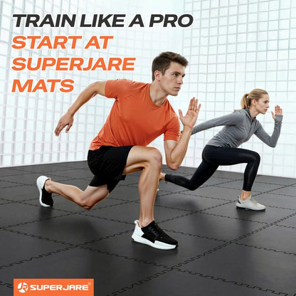 SUPERJARE 0.56'' Thick 24 Pcs 96 Sq Ft Rubber Top Exercise Equipment Mats, High Density EVA Foam Mats with Rubber Top, Interlocking Gym Flooring for Home Gym, Protective Workout Mat, Black