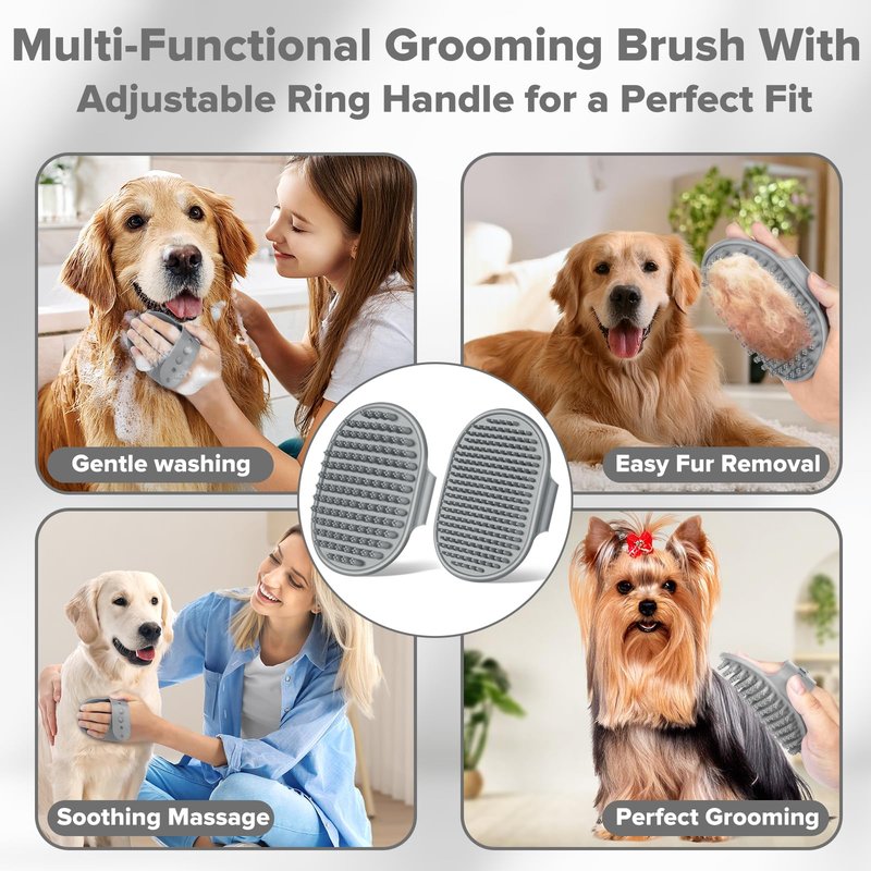 Augwind 6PCS Grooming & Bath Supplies for Dogs, Cats and Horses | Dog Washing Gloves | Dog Bath Brush | Dog Shower Brush | Pet Grooming Gloves | Dog Grooming kit | Pet Supplies (Grey)