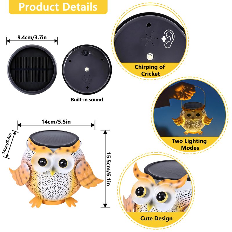 Solar Lantern Outdoor Lights, Cute Metal Solar Owl Lamp with Sound, Waterproof 2 Mode Hanging Solar Owl Lights for Yard Garden Patio Tree Pathway Lawn Outdoor Decorations