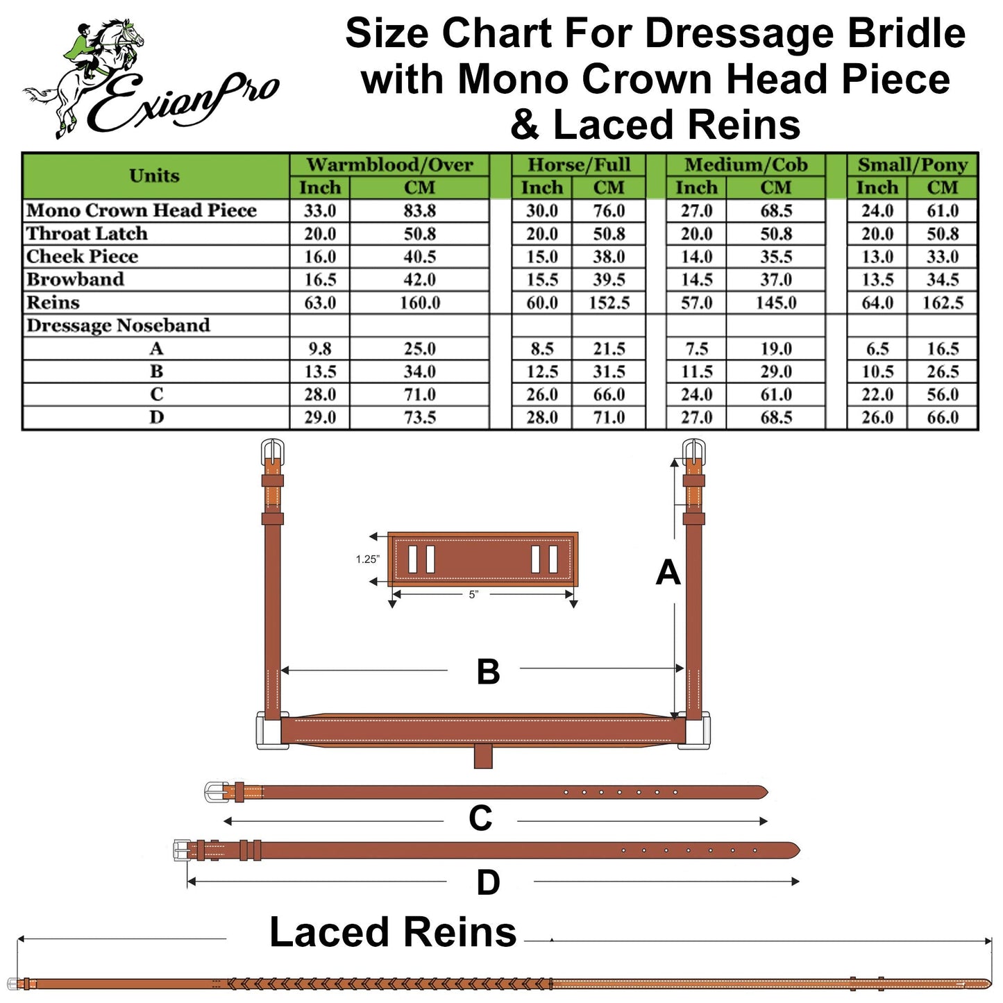 Exion Dressage Horse Bridle: Soft Lining, Anatomic Shape & Designer Stitching on Browband and Noseband Comes with Web Reins Equipped with a Hand-Stopper | Dressage Bridle for Horses