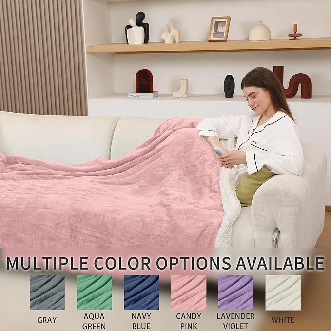 Electric Heated Blanket Full Size, Soft Cozy Flannel Sherpa Heating Blanket with 6 Heating Levels & 1-10 Hours Auto Off, Overheat Protection, Machine Washable Heating Blanket 72" x 84", Candy Pink
