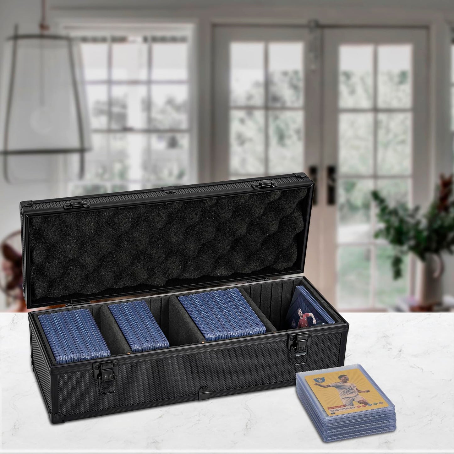 OUUTMEE Toploaders Storage Box for 3" x 4" 35pt Rigid Card, Top Loader Storage with 3 Partition Holds 200+ Toploaders, Magnetic Card Holders