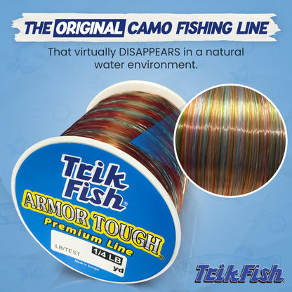 TrikFish Armor Tough Camouflage Monofilament Fishing Line - Stealthy & Strong - Camo Monofilament Line for Freshwater & Saltwater Fishing - Bulk 1/4LB Spool of Mono