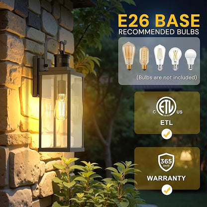 L LOHAS LED Large Size Motion Sensor Outdoor Wall Lights, 18 Inch Black Waterproof Anti-Rust Outdoor Light Fixtures Wall Mount with Clear Glass Shade for Porch, Garage, ETL Listed, 2 Pack
