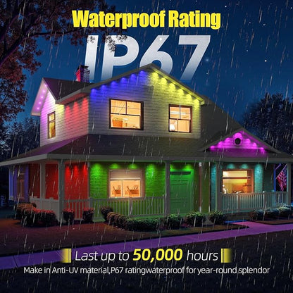 Permanent Outdoor Lights, 200ft RGB+IC Smart LED Eaves Lights, IP67 Waterproof Outdoor Decor with App/Remote Control for Halloween, Christmas, Holiday, Daily, Party