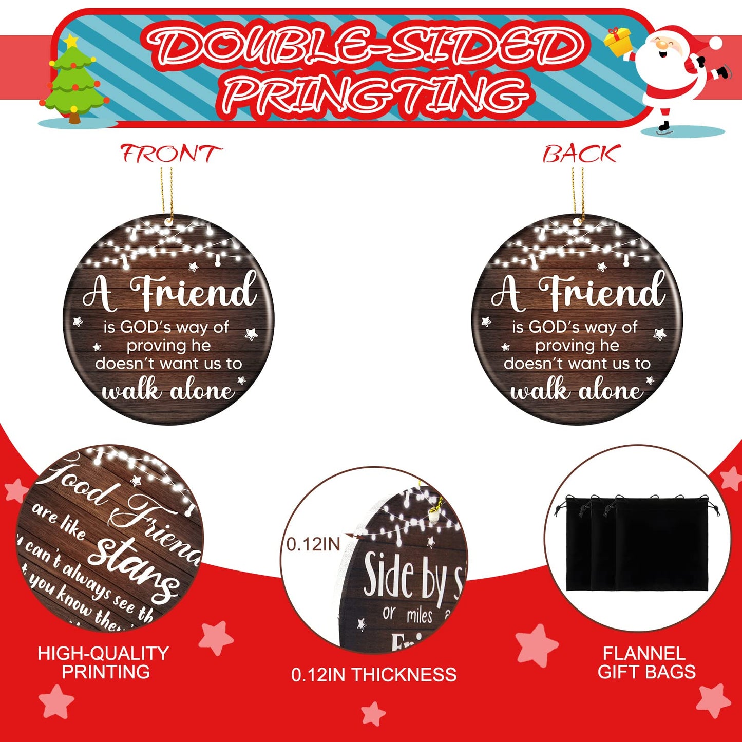 Youyole 6 Pcs Valentines Friendship Ornaments Ceramic Galentine's Day Ornament Decorative for Women Friend Hanging Ornaments Birthday Gift with Black Flannel Bag(Round)