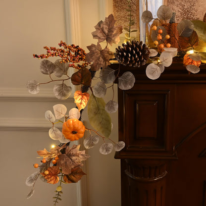 Valery Madelyn Fall Maple Leaves Garlands for Mantle, 6ft Halloween Garlands with Pumpkins Lights for Table Centerpiece, Thanksgiving Harvest Decorations for Home Mantle Fireplace Outdoor Decor-Brown