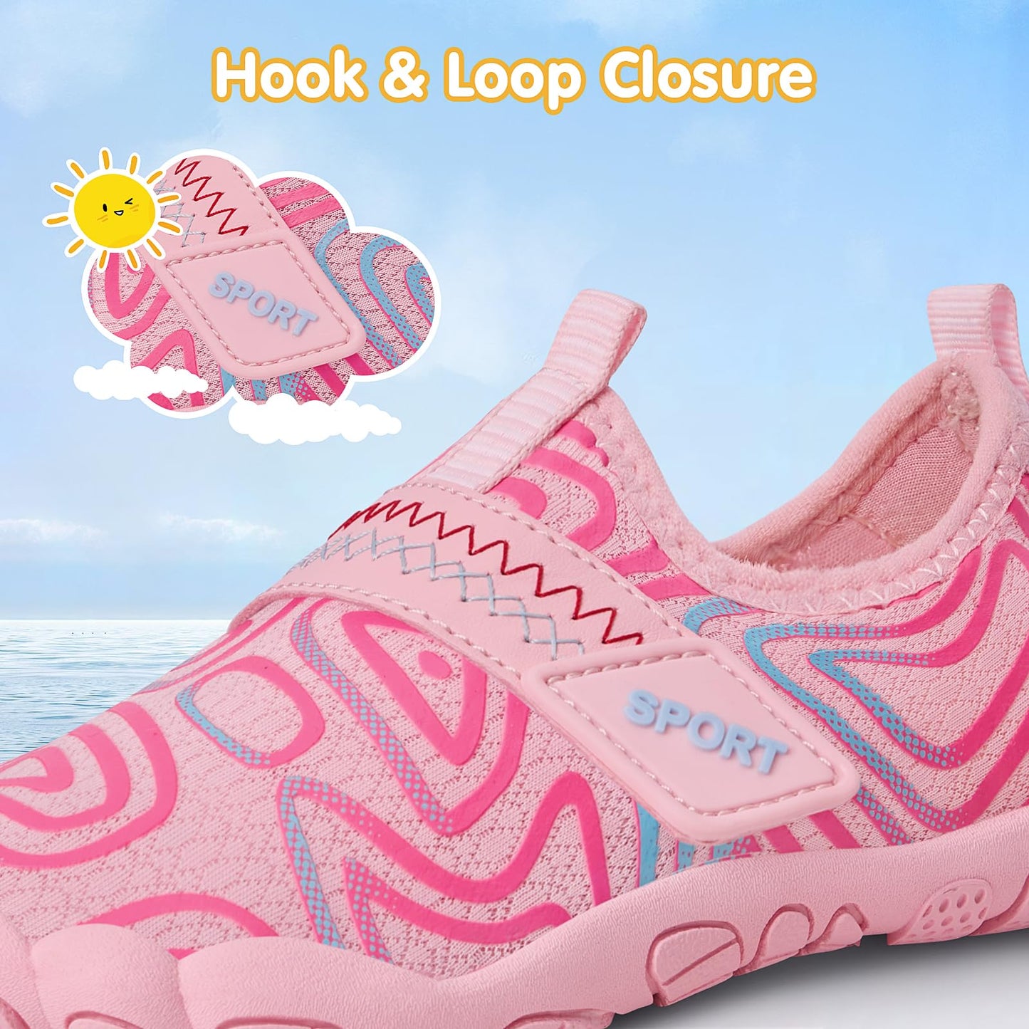 ATHMILE Kids Water Shoes Boys Girls Water Shoes Quick Dry Barefoot Beach Sports Swim Pool Summer Shoes 3 Big Kid Pink Line