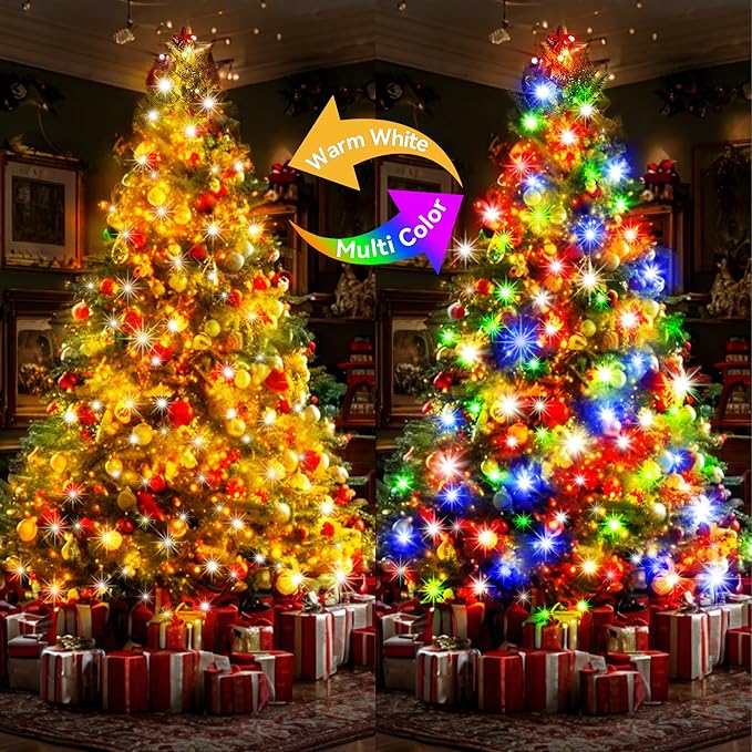 KNONEW 472FT 1200 Christmas Lights Outdoor Clear Wire Color Changing String Lights with 11 Modes & Timer Dimmable Fairy Light for Xmas Tree Roof Yard Wedding Decorations(Warm White to Multicolor)
