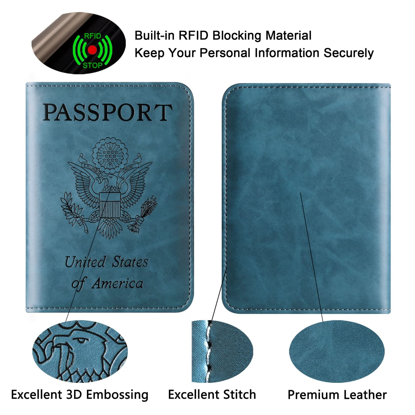Passport Holder Cover Wallet Travel Essentials Leather Rfid Blocking Case Vacation Luggage Must Haves Travel Accessories for Men Women (116#Blue)