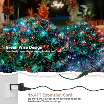 LitHome 21FT x 5FT Christmas Net Lights Outdoor, 360 LED Red White Bush Lights with 8 Modes, Connectable Waterproof Net Mesh Light Dark Green Wire for Bushes Shrubs Outdoor Christmas Holiday Decor