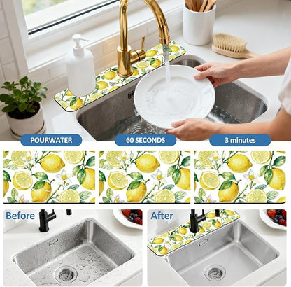 2 Pcs Kitchen Sink Splash Guard Faucet Mats Lemon Pattern Faucet Mat