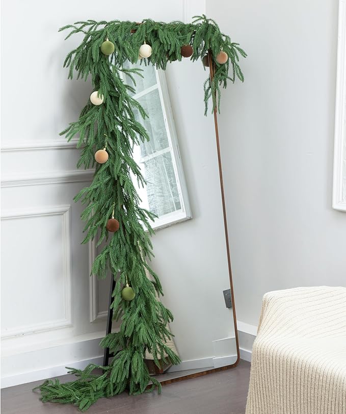 2 PCS 6FT Norfolk Pine Garland Realistic - 72" Thick Deluxe Faux Christmas Greenery Garland Artificial Green Winter Pine Garlands for Mantle Staircase Table Indoor Outdoor Holiday Decoration