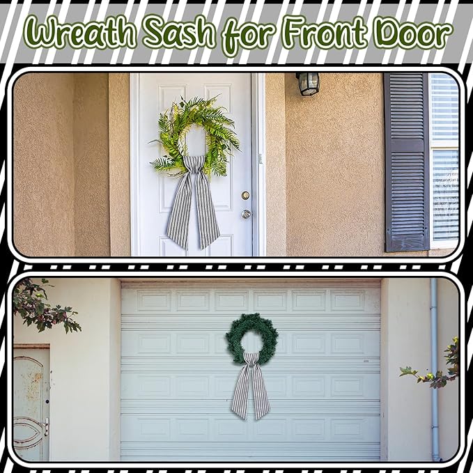 Wreath Sash for Front Door Wreath Satin Sash Blank Sashes Embroidery Monogram Yard Doorway Indoor Outdoor Wall Ribbon Bow Home Decor(Black, White,Stripe)