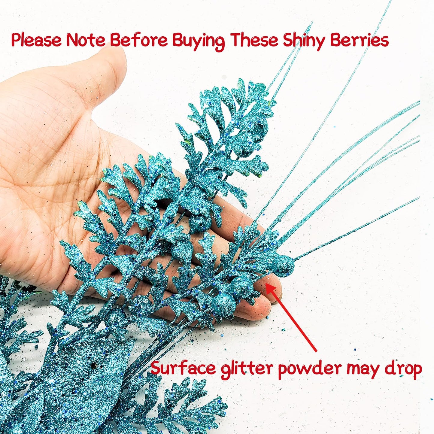 24 Pack Artificial Glitter Berry Stem Ornaments 17.5 Inch Fake Christmas Picks Decorations with Poinsettia Christmas Flowers, Bead Sticks for DIY Christmas Tree Wreath Wedding Small Vase Decor