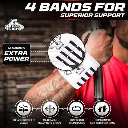 Bear Grips Wrist Wraps for Weightlifting | Weight Lifting Wrist Straps for Weightlifting | Extra Strength Gym Wrist Wraps | Two Wrist Wrap Per Pack | 12” & 18” | Lifting for Men & Women